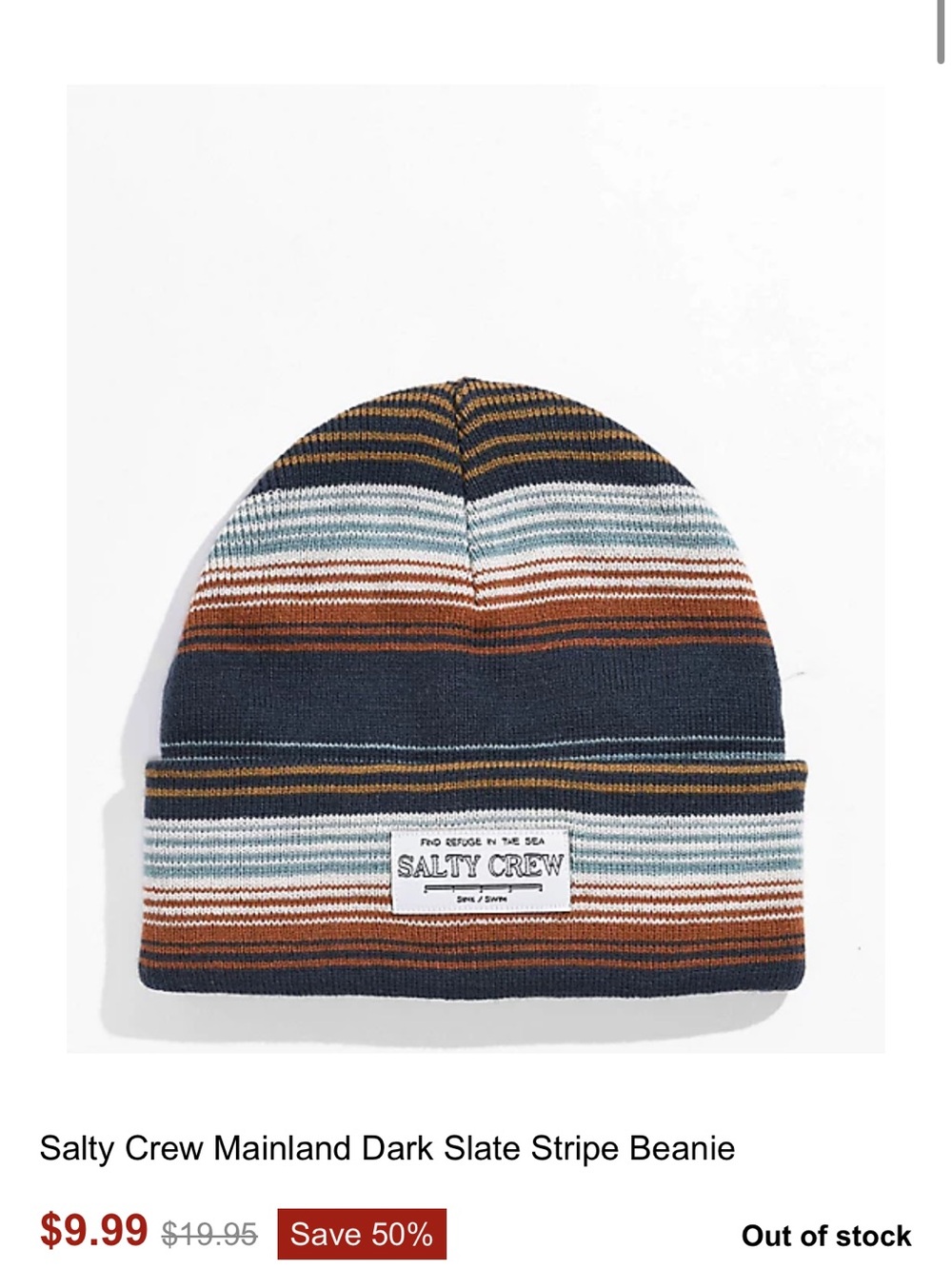 Salty Crew Striped Knit Beanie in Dark Slate, Rust & Light Blue